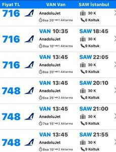 Van’a uçakla gitmek cep yakıyor